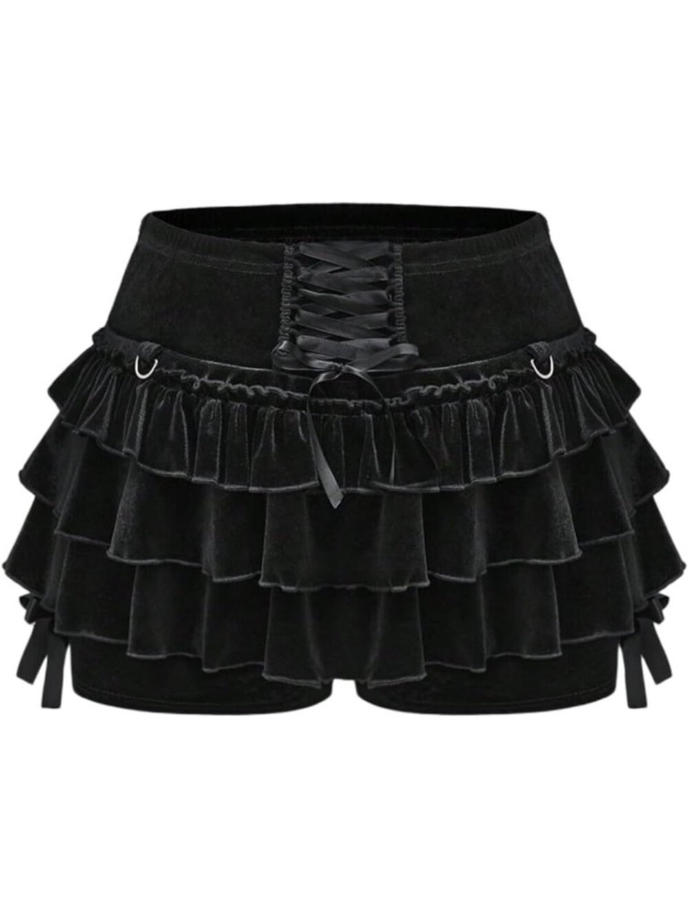 Goth Velvet Ruffle Layered Mini Shorts for Women - Trendy Bloomers, Chic Style